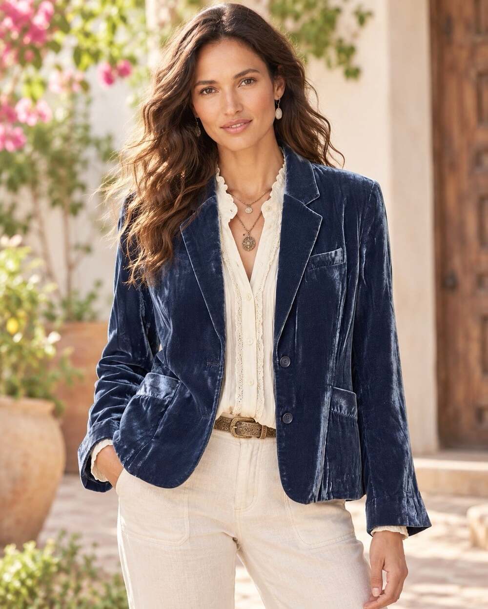 Sundance P8 Petite Blue Velvet Blazer Jacket Women Silk Blend Boho Romantic